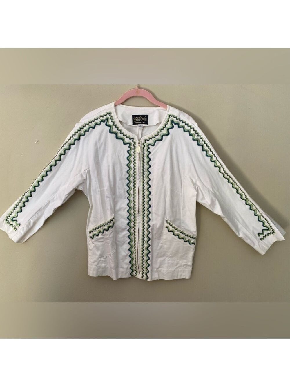 Bob Mackie Wearable Art White Embroidered Cotton Twill Jacket M